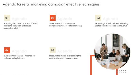 Agenda For Retail Marketing Campaign Effective Techniques Summary PDF