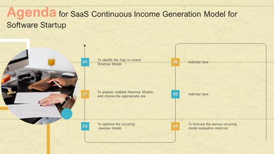 Agenda For Saas Continuous Income Generation Model For Software Startup Clipart PDF