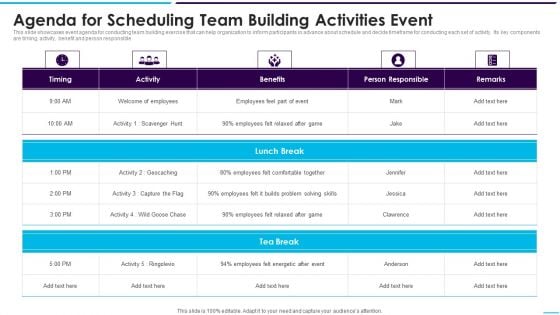 Agenda For Scheduling Team Building Activities Event Demonstration PDF