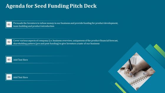 Agenda For Seed Funding Pitch Deck Ppt Portfolio Model PDF