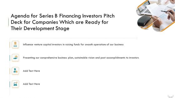 Agenda For Series B Financing Investors Pitch Deck For Companies Which Development Stage Mockup PDF