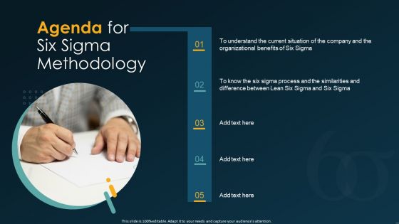 Agenda For Six Sigma Methodology Ppt Portfolio Layout Ideas PDF