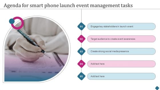 Agenda For Smart Phone Launch Event Management Tasks Template PDF