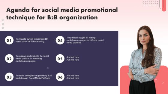 Agenda For Social Media Promotional Technique For B2B Organization Topics PDF