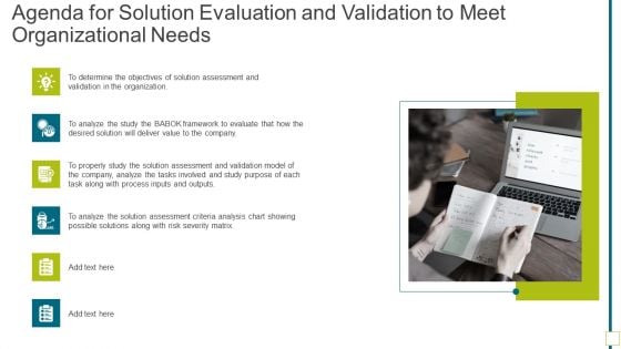 Agenda For Solution Evaluation And Validation To Meet Organizational Needs Download PDF