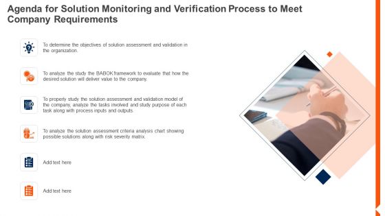 Agenda For Solution Monitoring And Verification Process To Meet Company Diagrams PDF Agenda For Solution Monitoring And Verification Process To Meet Company Diagrams PDF