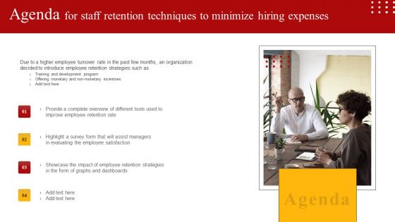 Agenda For Staff Retention Techniques To Minimize Hiring Expenses Template PDF