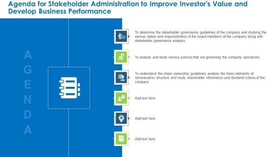 Agenda For Stakeholder Administration To Improve Investors Value And Develop Business Performance Icons PDF