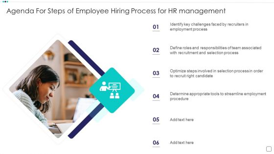 Agenda For Steps Of Employee Hiring Process For HR Management Download PDF