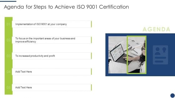 Agenda For Steps To Achieve ISO 9001 Certification Demonstration PDF