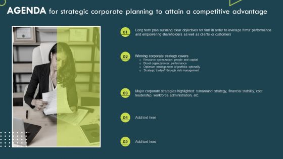 Agenda For Strategic Corporate Planning To Attain A Competitive Advantage Icons PDF