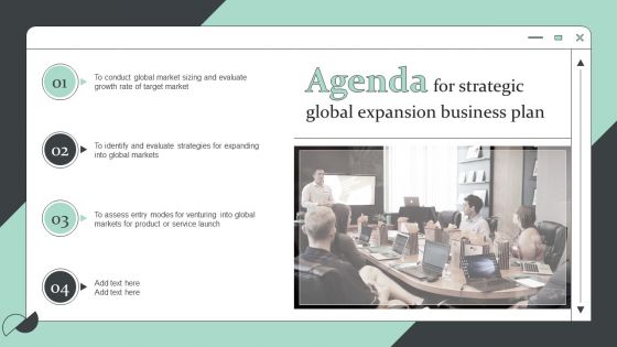 Agenda For Strategic Global Expansion Business Plan Introduction PDF