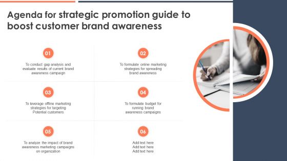 Agenda For Strategic Promotion Guide To Boost Customer Brand Awareness Topics PDF