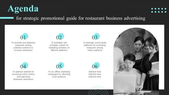 Agenda For Strategic Promotional Guide For Restaurant Business Advertising Professional PDF