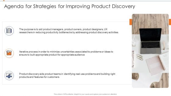Agenda For Strategies For Improving Product Discovery Portrait PDF