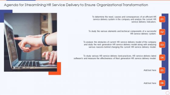 Agenda For Streamlining HR Service Delivery To Ensure Organizational Transformation Demonstration PDF