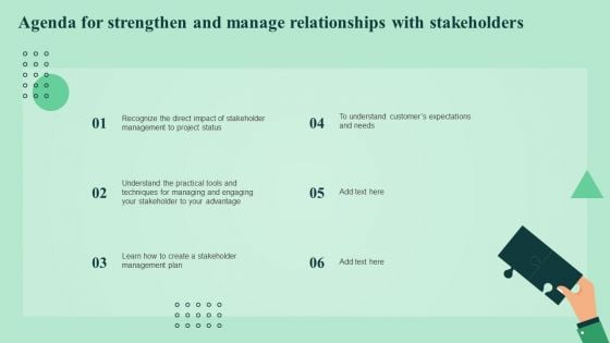 Agenda For Strengthen And Manage Relationships With Stakeholders Elements PDF