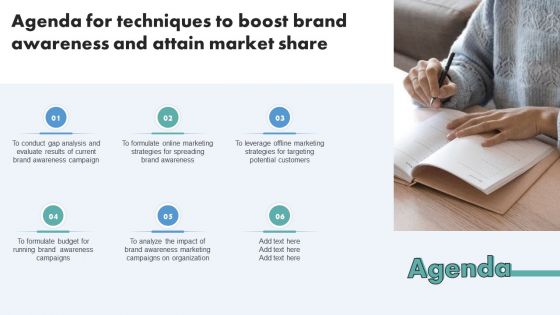 Agenda For Techniques To Boost Brand Awareness And Attain Market Share Sample PDF
