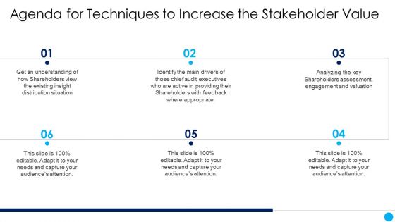 Agenda For Techniques To Increase The Stakeholder Value Ppt Styles Aids PDF