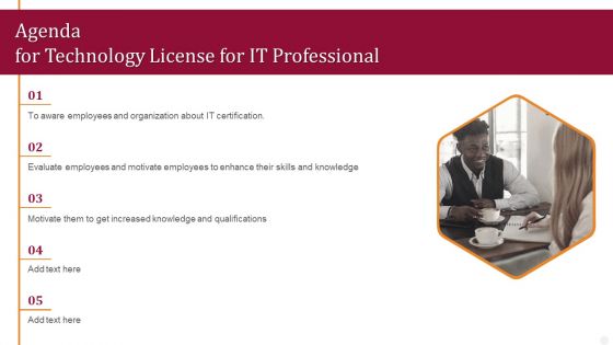 Agenda For Technology License For IT Professional Sample PDF