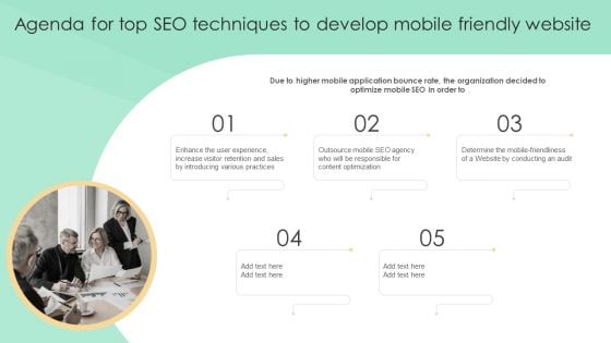 Agenda For Top SEO Techniques To Develop Mobile Friendly Website Inspiration PDF Agenda For Top SEO Techniques To Develop Mobile Friendly Website Inspiration PDF