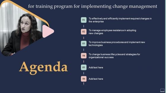 Agenda For Training Program For Implementing Change Management Microsoft PDF