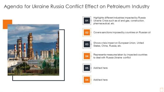 Agenda For Ukraine Russia Conflict Effect On Petroleum Industry Clipart PDF