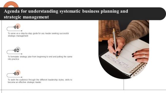 Agenda For Understanding Systematic Business Planning And Strategic Management Ppt Slides Professional PDF