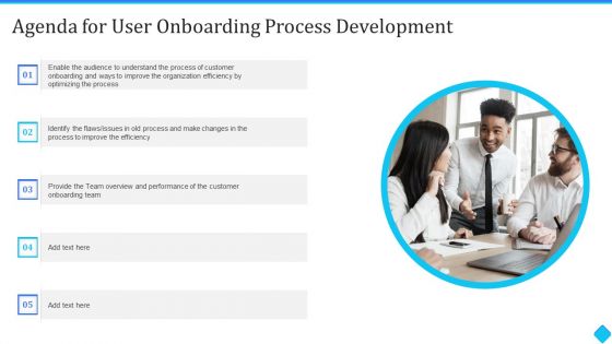 Agenda For User Onboarding Process Development Ppt Styles Guidelines PDF