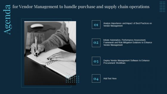 Agenda For Vendor Management To Handle Purchase And Supply Chain Operations Icons PDF