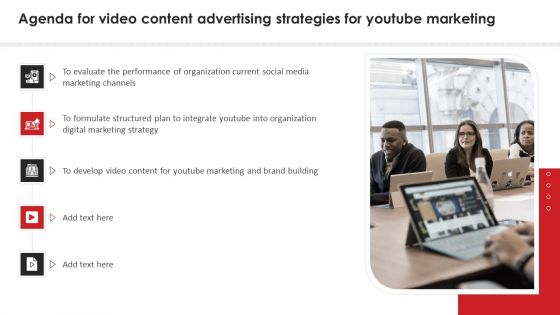 Agenda For Video Content Advertising Strategies For Youtube Marketing Demonstration PDF