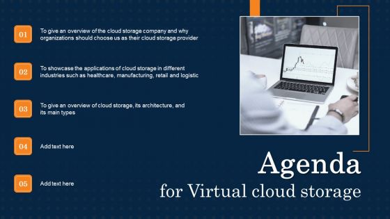 Agenda For Virtual Cloud Storage Ppt PowerPoint Presentation File Deck PDF