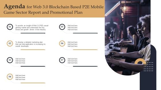 Agenda For Web 3 0 Blockchain Based P2E Mobile Game Sector Report And Promotional Plan Demonstration PDF