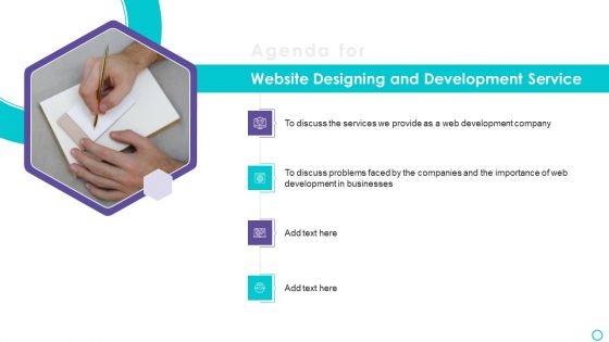 Agenda For Website Designing And Development Service Icons PDF