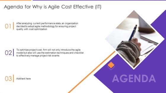 Agenda For Why Is Agile Cost Effective IT Ppt PowerPoint Presentation File Graphics PDF