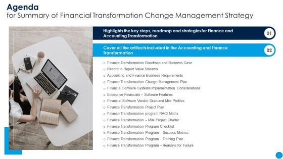 Agenda Forfor Summary of Financial Transformation Change Management Strategy Pictures PDF Agenda Forfor Summary of Financial Transformation Change Management Strategy Pictures PDF