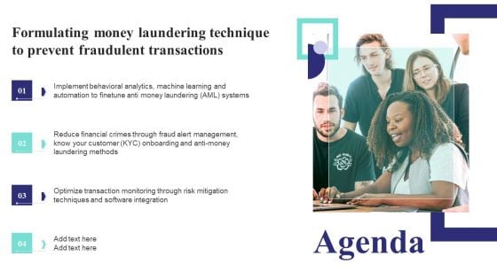 Agenda Formulating Money Laundering Technique To Prevent Fraudulent Transactions Elements PDF