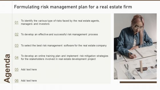 Agenda Formulating Risk Management Plan For A Real Estate Firm Professional PDF