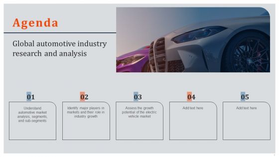 Agenda Global Automotive Industry Research And Analysis Clipart PDF