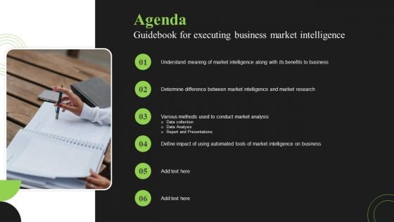 Agenda Guidebook For Executing Business Market Intelligence Template PDF