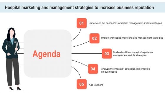 Agenda Hospital Marketing And Management Strategies To Increase Business Reputation Ideas PDF