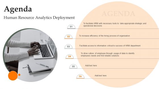 Agenda Human Resource Analytics Deployment Infographics PDF