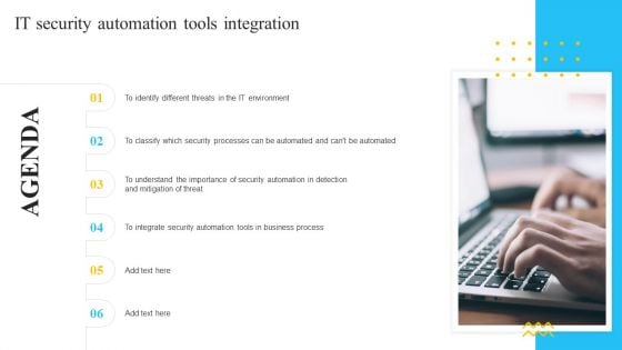 Agenda IT Security Automation Tools Integration Ppt Summary Design Templates PDF