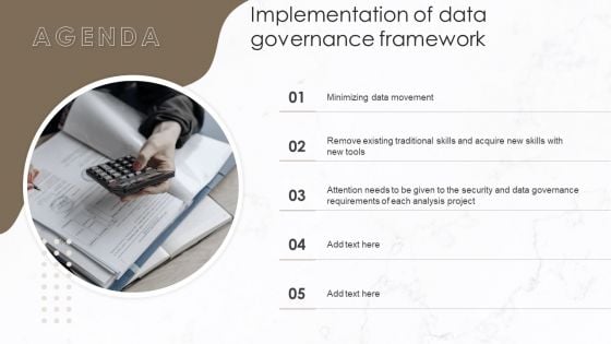 Agenda Implementation Of Data Governance Framework Elements PDF