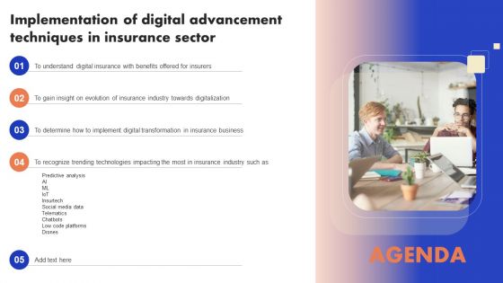 Agenda Implementation Of Digital Advancement Techniques In Insurance Sector Slides PDF