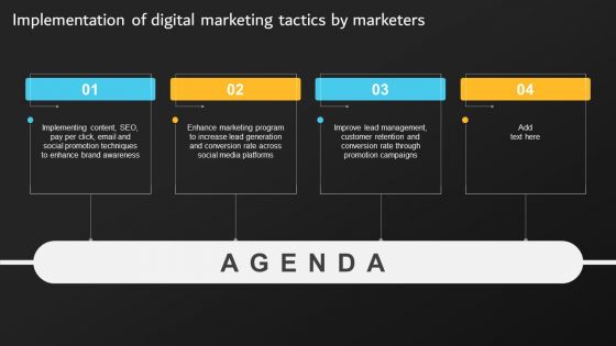 Agenda Implementation Of Digital Marketing Tactics By Marketers Topics PDF