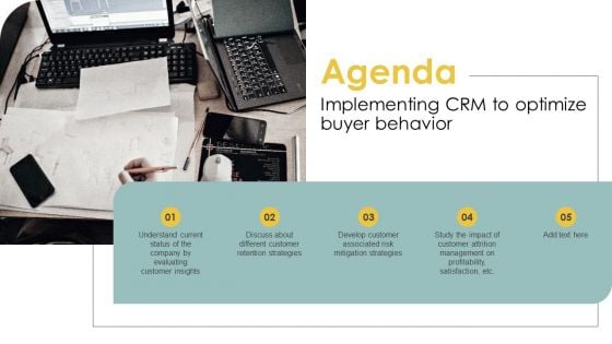 Agenda Implementing CRM To Optimize Buyer Behavior Professional PDF