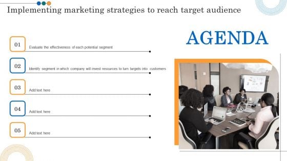 Agenda Implementing Marketing Strategies To Reach Target Audience Formats PDF