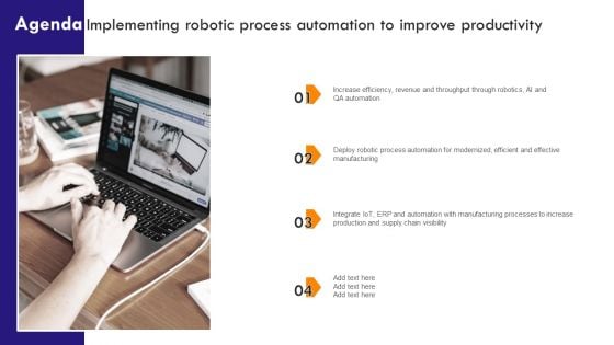 Agenda Implementing Robotic Process Automation To Improve Productivity Microsoft PDF