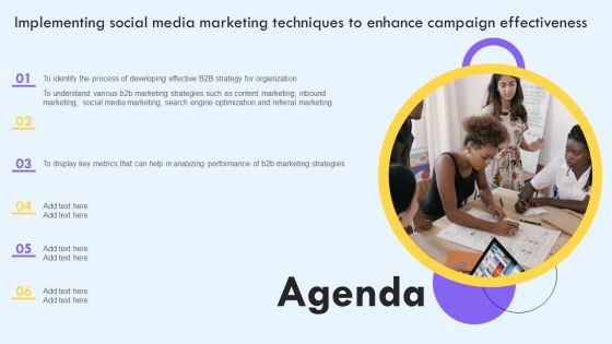 Agenda Implementing Social Media Marketing Techniques To Enhance Campaign Effectiveness Ppt PowerPoint Presentation File PDF